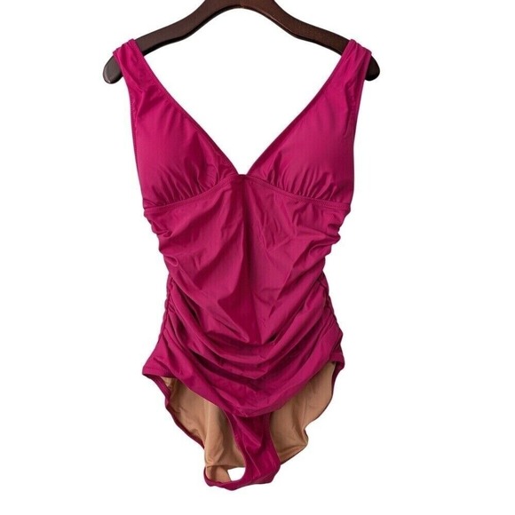J. Crew Other - J. Crew Ruched V-Neck One-Piece Swimsuit Size 4 Pink‎ NWT $118 BC116
